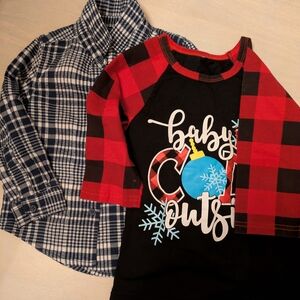 Christmas, winter boys 2 Long Sleeve Tee and shirt, 3-4 Years Old, Cotton seersu